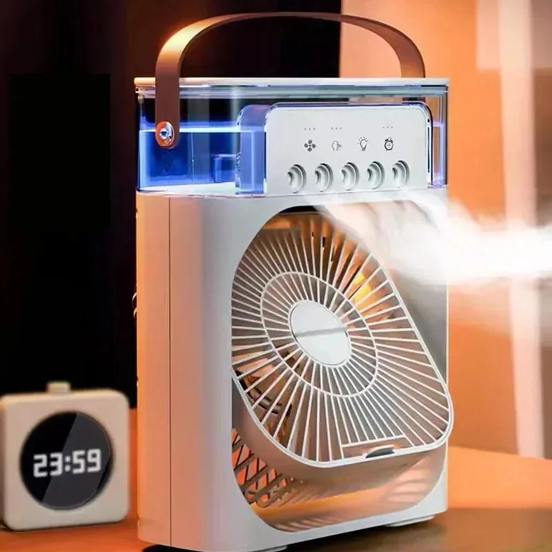 Portable air Conditioner fan three in one, mini USB air conditioning fan, LED night light, water mist